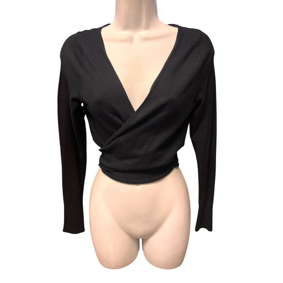 Open Edit Wrap Top Size XS Black Long Sleeves Tie Back Crop Solid Whimsygoth - Picture 1 of 4